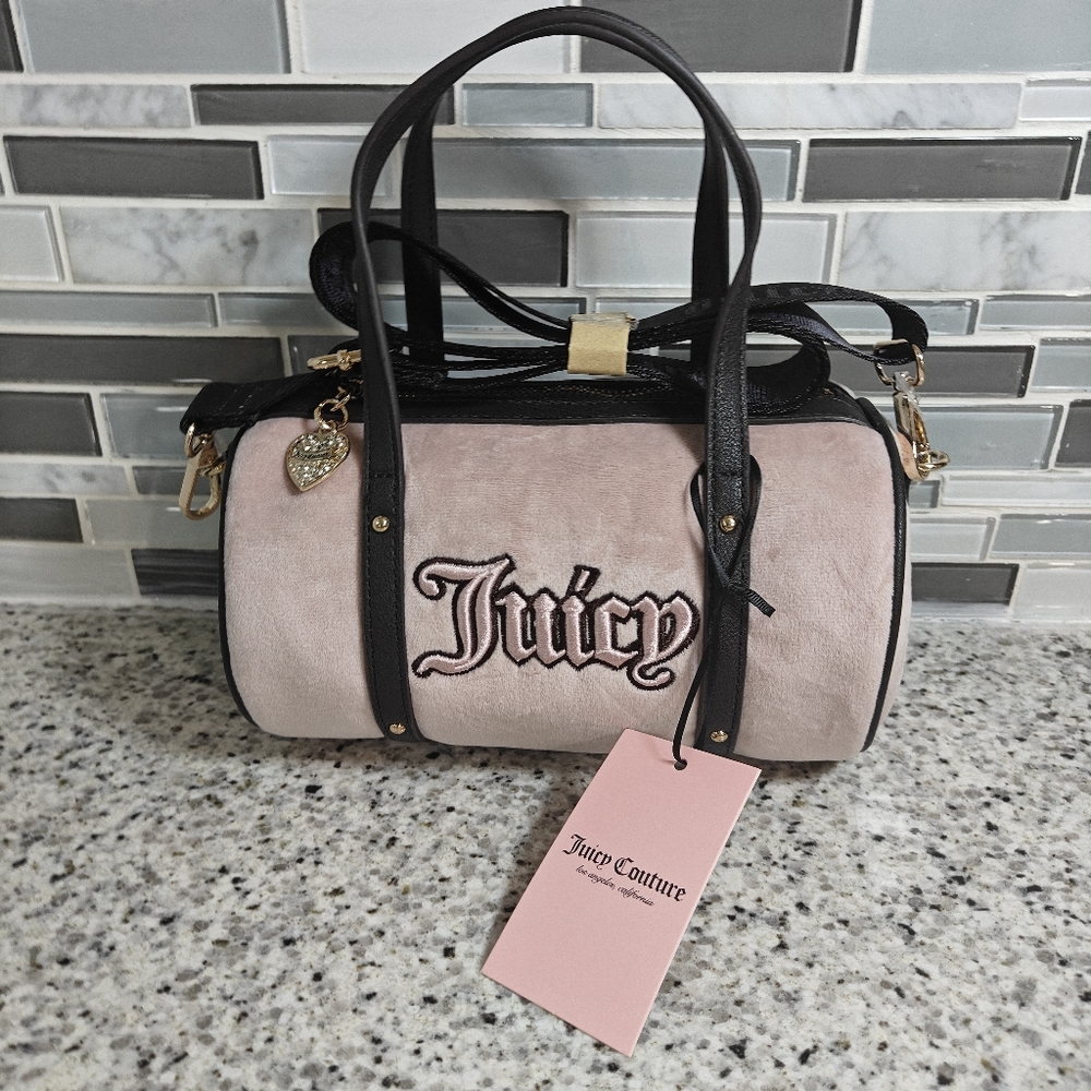 Juicy Couture Queen Of Everything Black Velvet Pink Crossbody Bag